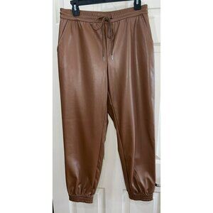 A New Day Luxe Leather Look Jogger Pants In Caramel Brown With Elastic Waist & C